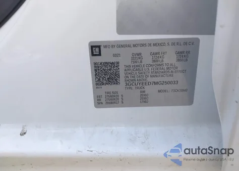 2021 Chevrolet Silverado 1500 4Wd Short Bed Rst from USA, damaged, VIN 3GCUYEED7MG250033